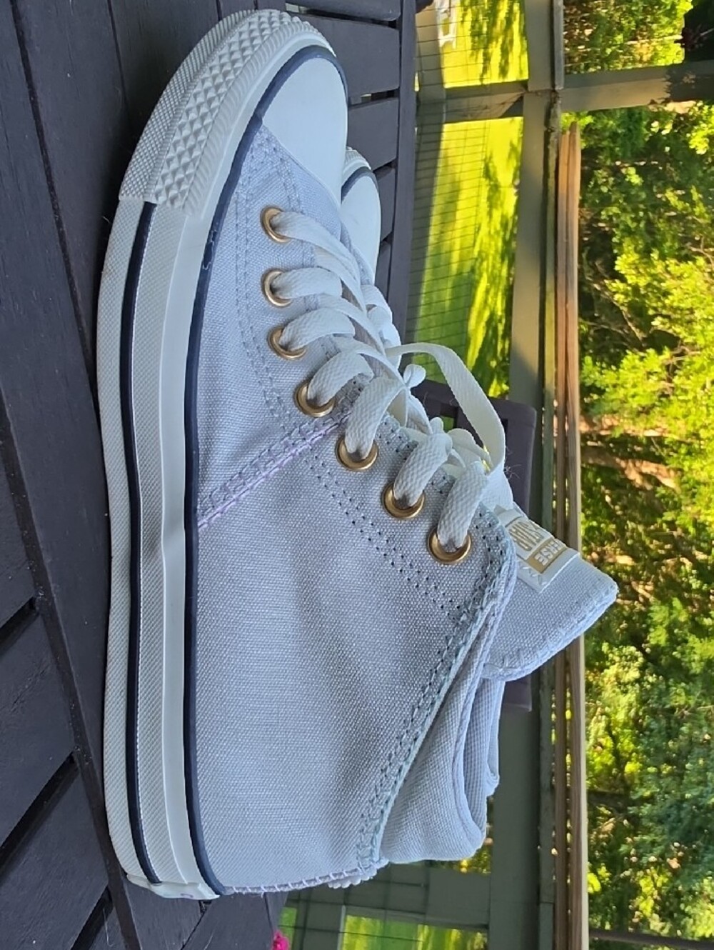 Converse Gray High Top Chuck Taylor Sneakers with Gold Eyelets - Picture 9 of 9